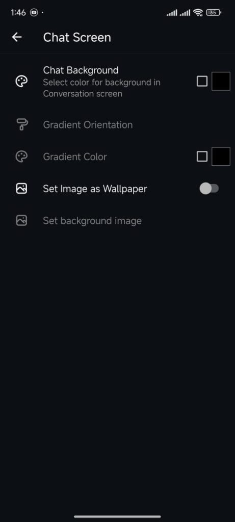 Insta gold chat screen customization settings