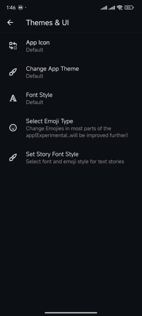 Themes and ui customization settings in Instagram gold apk
